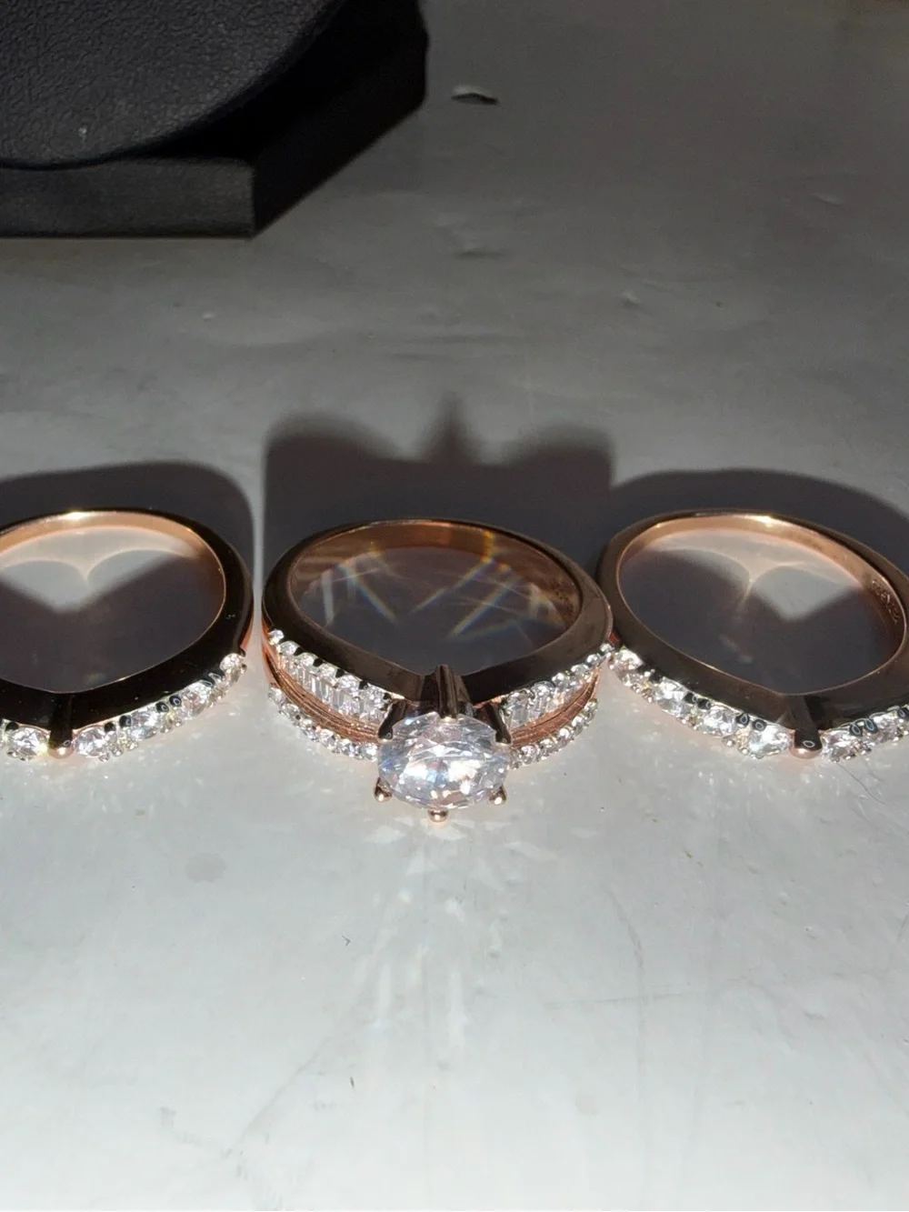 SETA Signed 925 Sterling Silver Rose Gold Plated 3-Piece Bridal Ring Set size 10